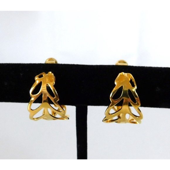 Napier Gold Tone Hoop Earrings Open Work Design Screw Back Closure - Picture 4 of 8